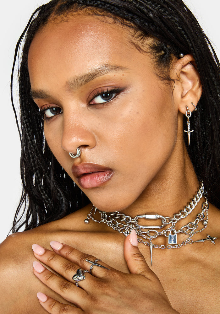 Lagoxin Stainless Steel Charm Layered Choker