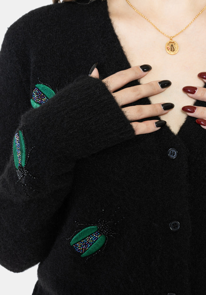 Lament Beaded Bug Embellished Knit Cardigan