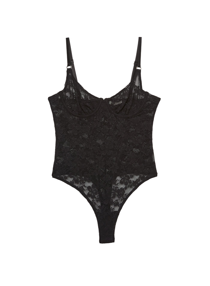 Le Stretch Lace Bodysuit-black-flat
