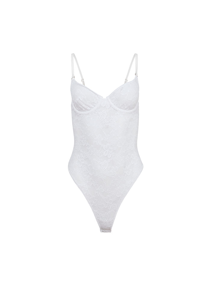 Le Stretch Lace Bodysuit-ivory