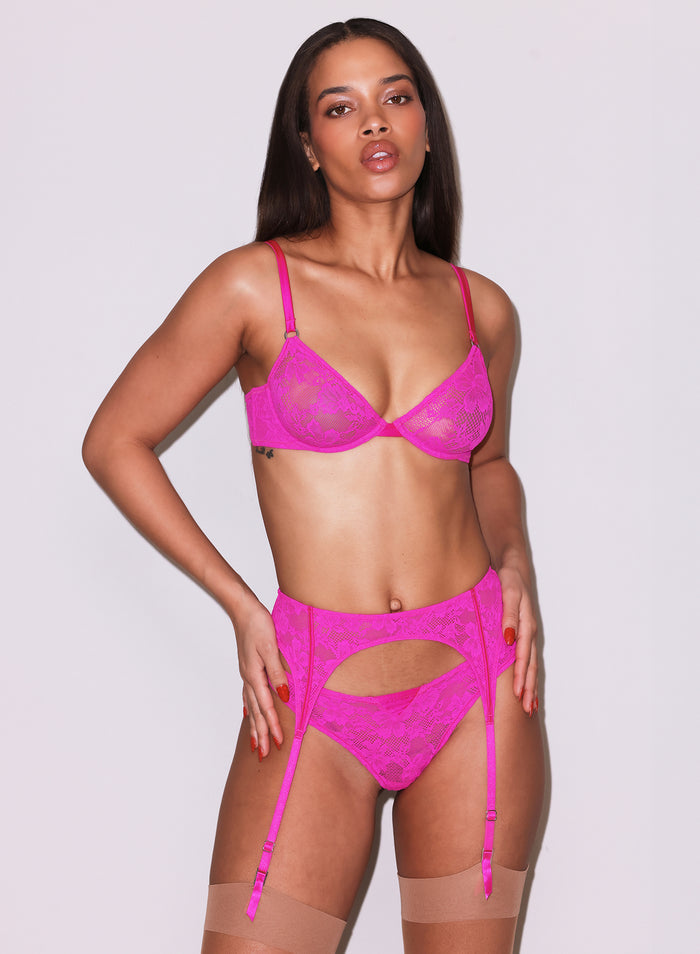 Le Stretch Lace Garter Belt-wild pink-Fleur du Mal