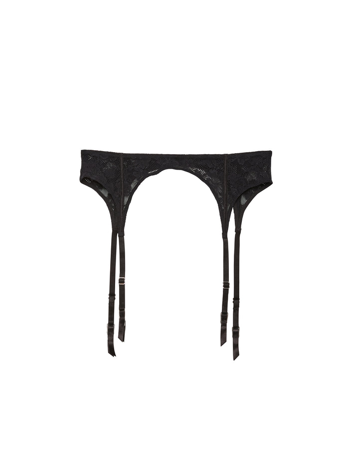 Le Stretch Lace Garter Belt-black-flat
