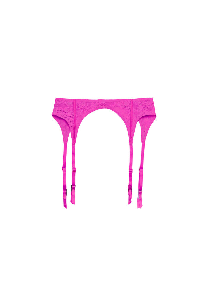 Le Stretch Lace Garter Belt-wild pink-flat