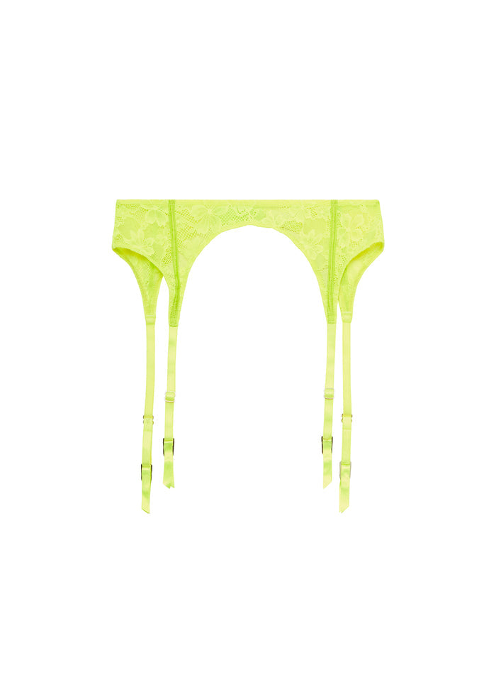 Le Stretch Lace Garter Belt-neon yellow-flat