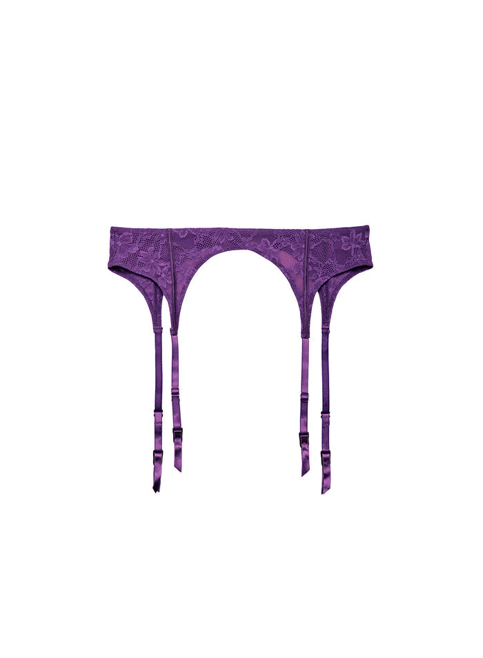 Le Stretch Lace Garter Belt-deep purple-flat
