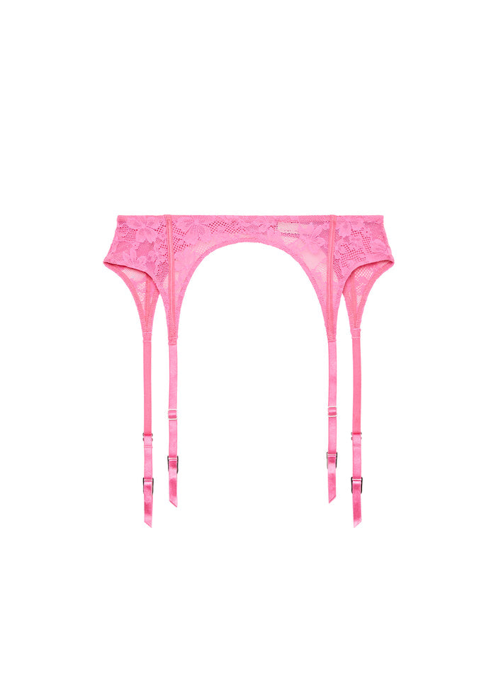 Le Stretch Lace Garter Belt-floral pink-flat