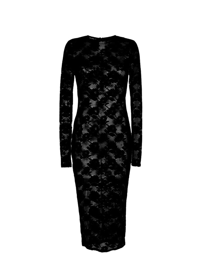 Le Stretch Lace Long Sleeve Dress-black-flat
