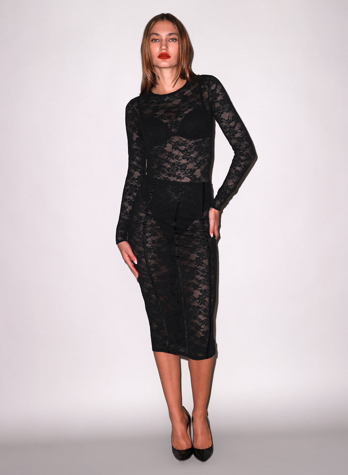 Le Stretch Lace Pencil Skirt-black
