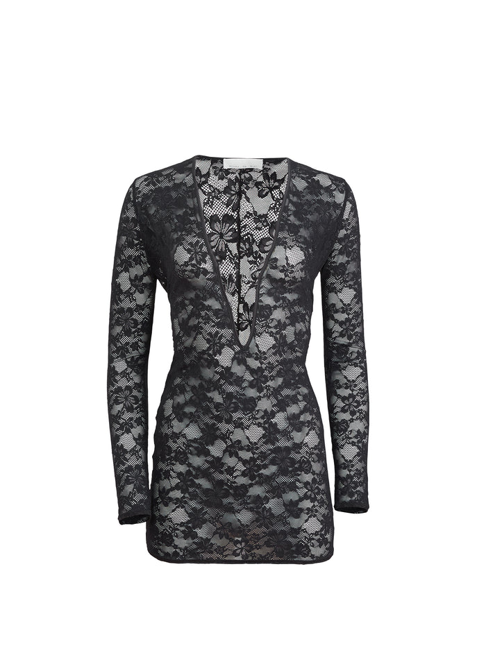 Le Stretch Lace Plunge Mini Dress-black-flat