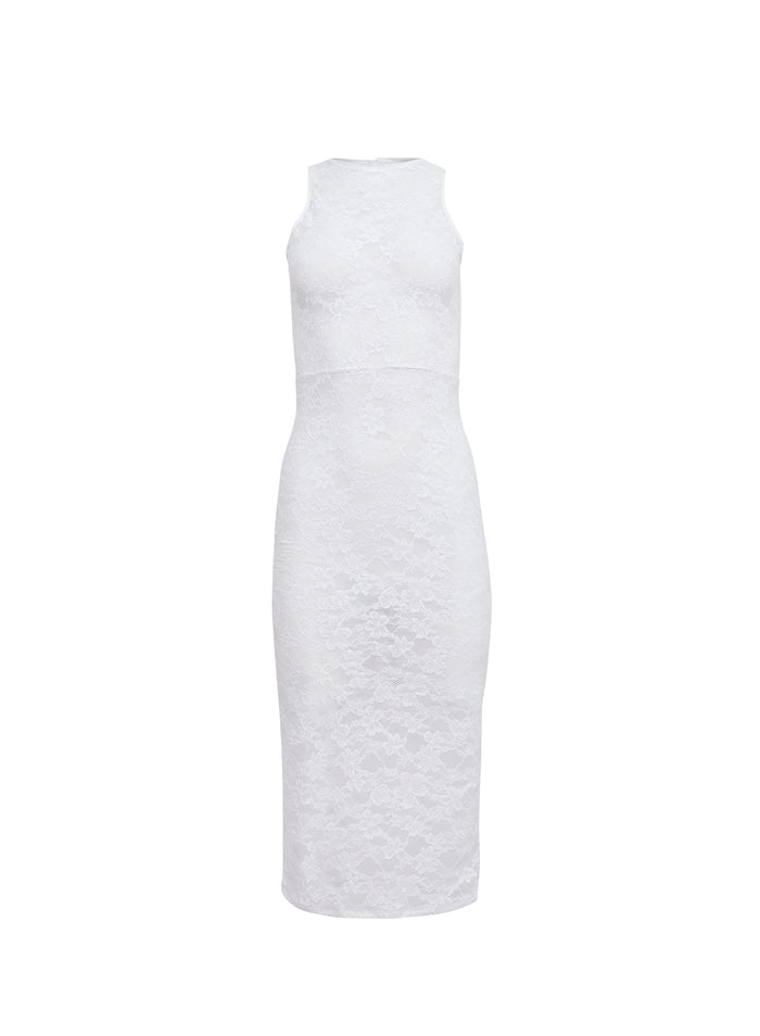Le Stretch Lace Racer Tank Dress-ivory-flat