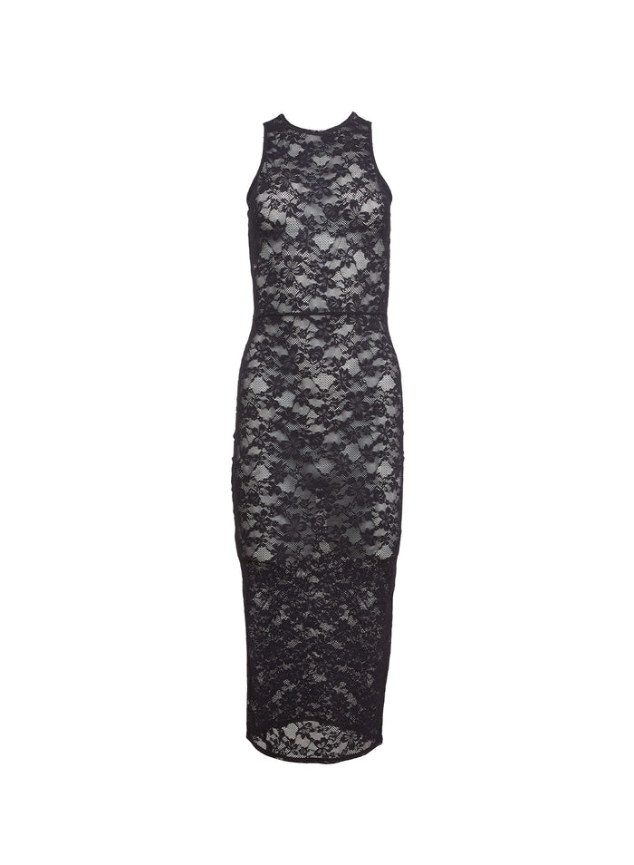 Le Stretch Lace Racer Tank Dress-black-flat