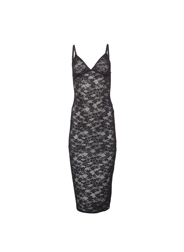 Le Stretch Lace Slip Dress-black-flat