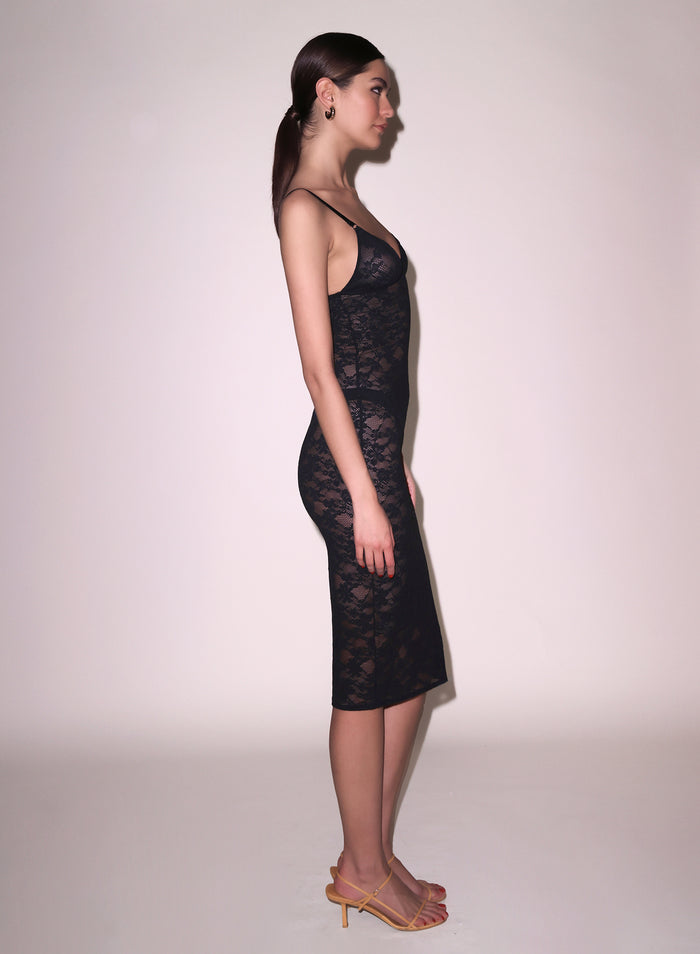 Le Stretch Lace Slip Dress-black