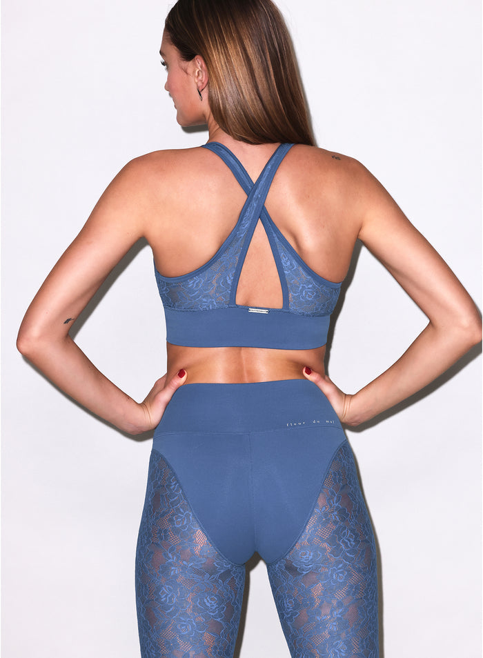 Le Stretch Lace Sports Bra-storm blue