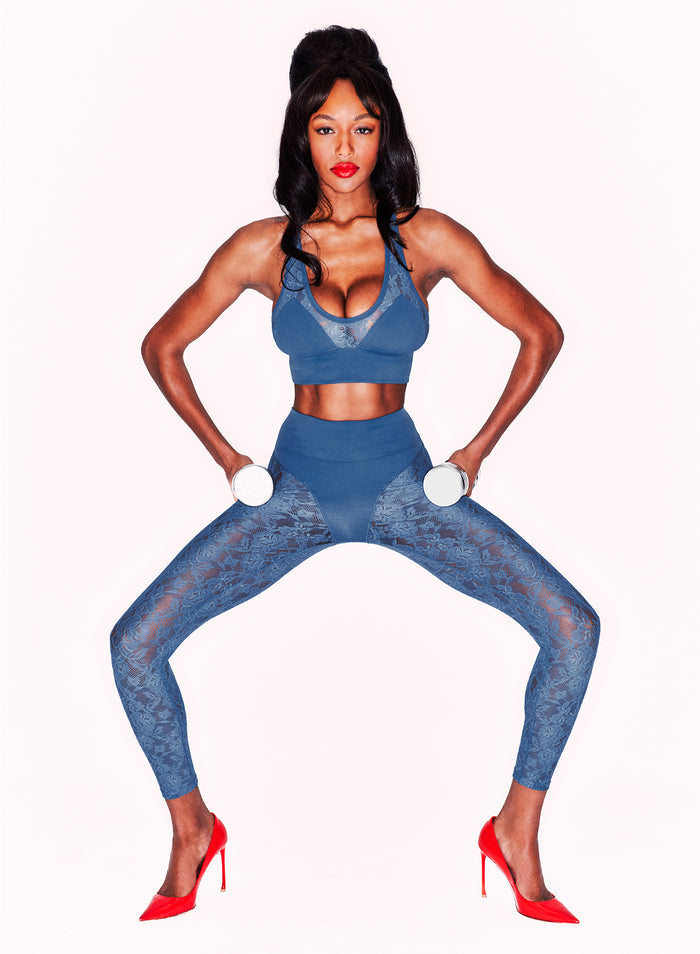 Le Stretch Lace Sports Bra-storm blue