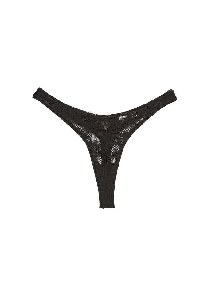 Le Stretch Lace Thong-black-flat