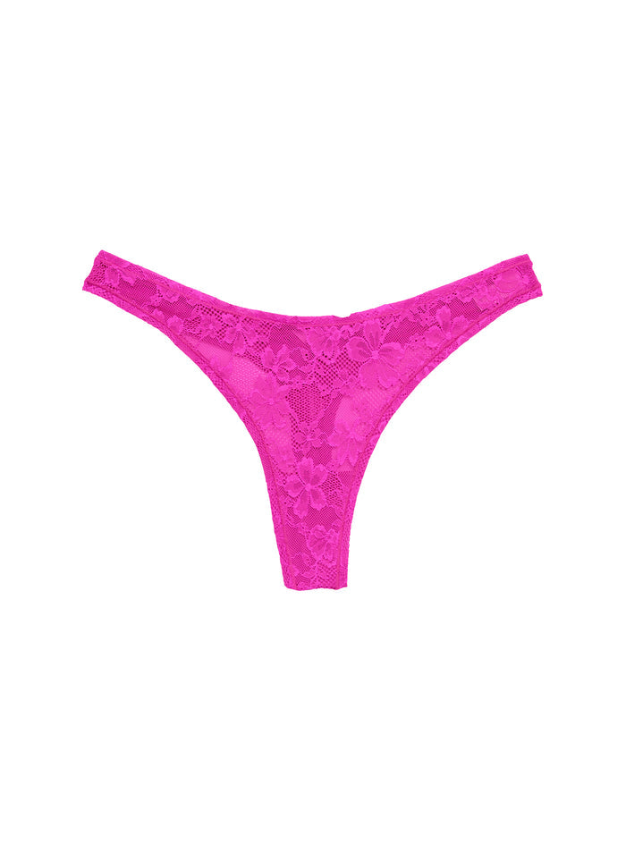 Le Stretch Lace Thong-wild pink-flat