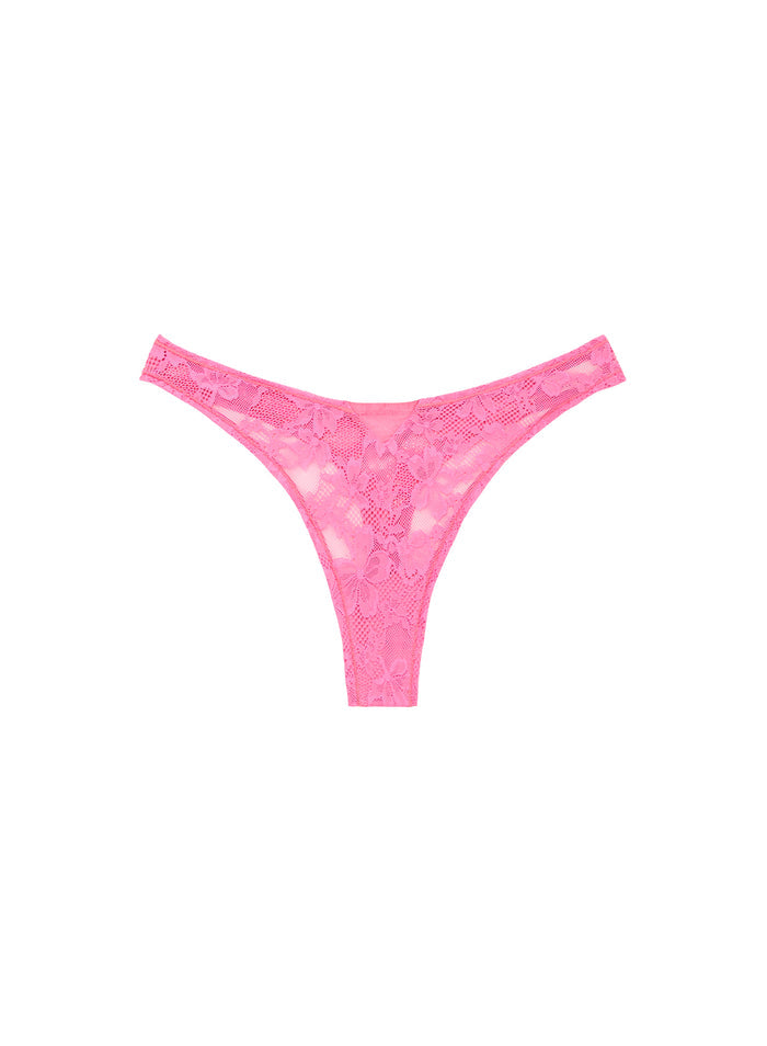 Le Stretch Lace Thong-floral pink-flat