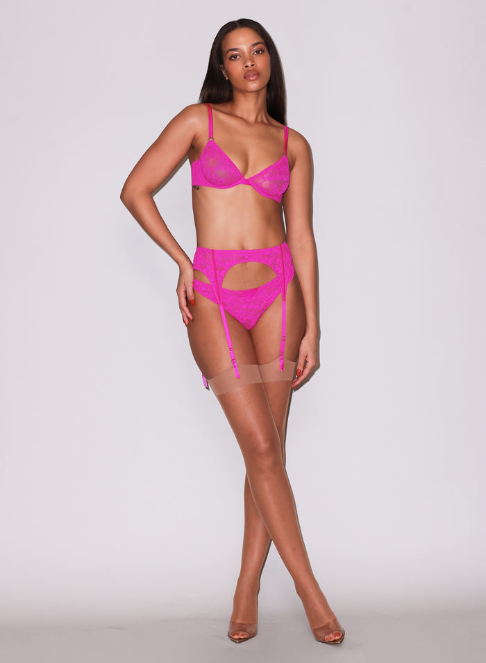 Le Stretch Lace Thong-wild pink