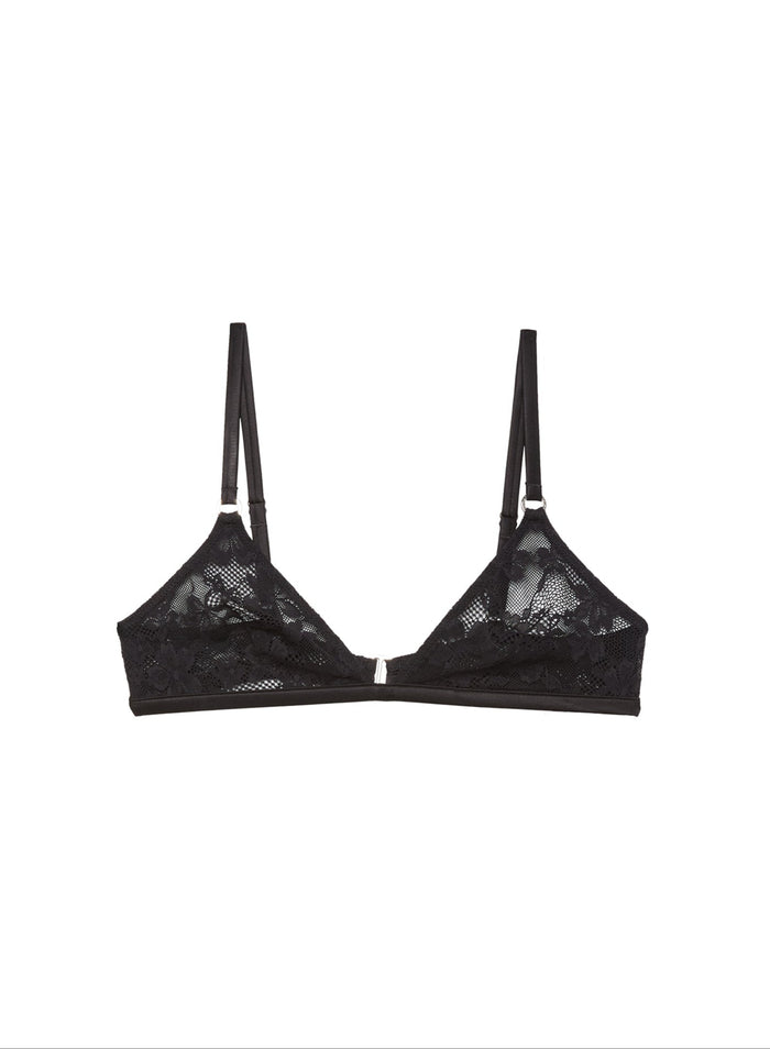 Le Stretch Lace Triangle Bra-black-flat