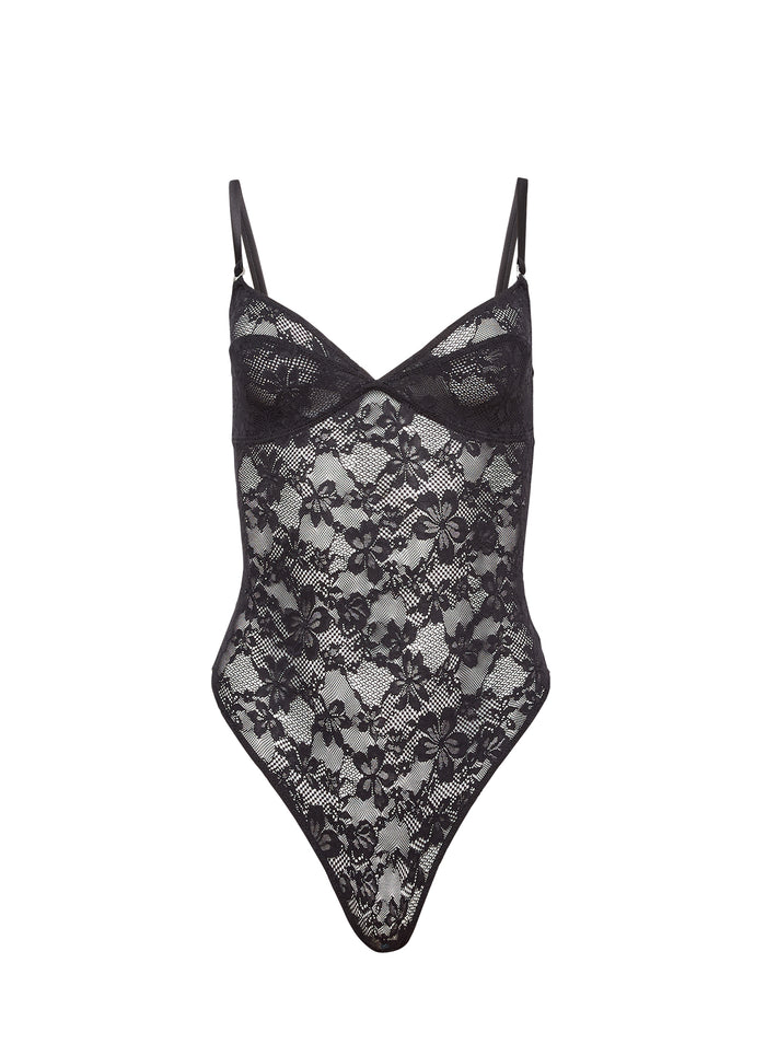 Le Stretch Lace Wireless Bodysuit-black-flat