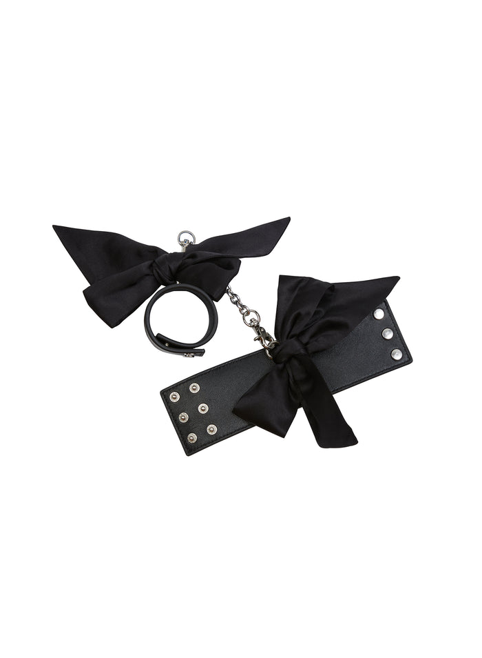 Leather Cuffs with Silk Bows-black-flat