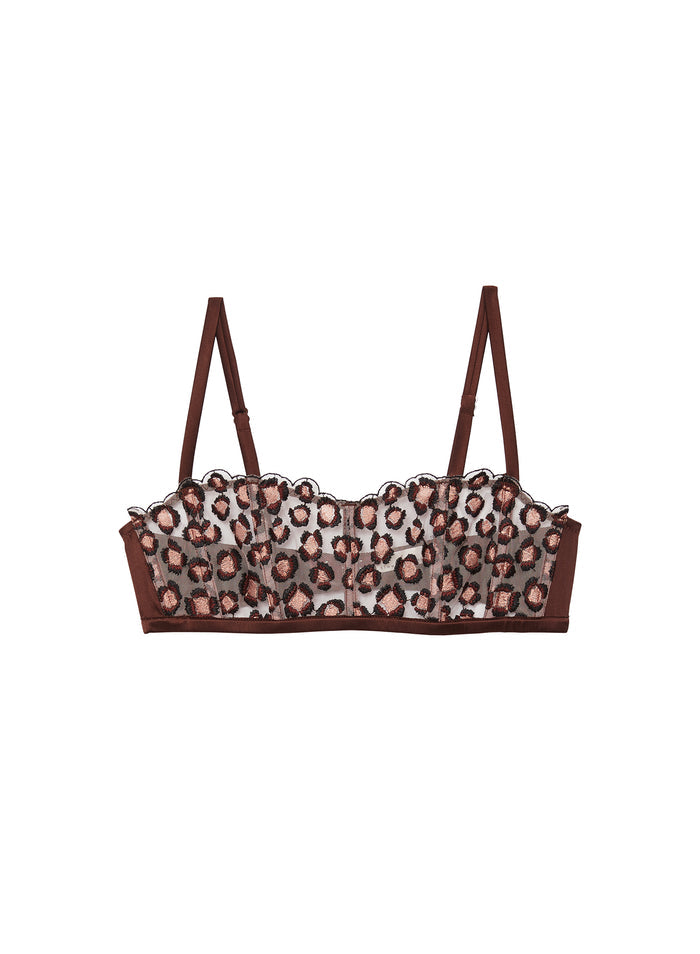 Leopard Embroidery Boned Bralette-chocolat-flat
