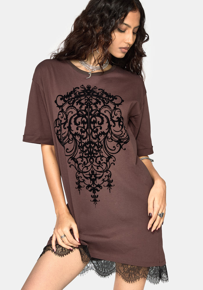 Leucosia Lace Trim Graphic T-Shirt Dress