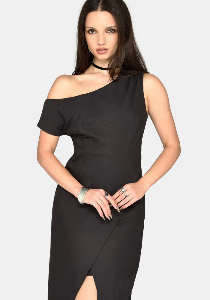 Lila Asymmetric Stripe Midaxi Dress