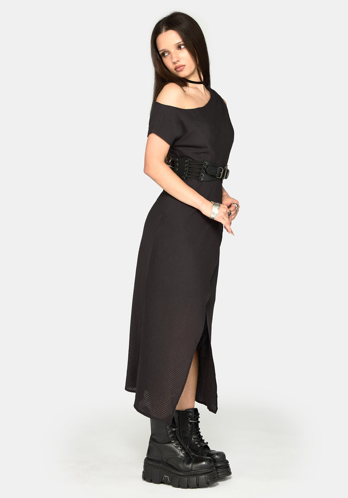 Lila Asymmetric Stripe Midaxi Dress