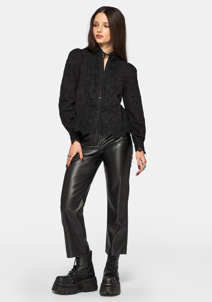 Lila Scallop Lace Open Collar Shirt