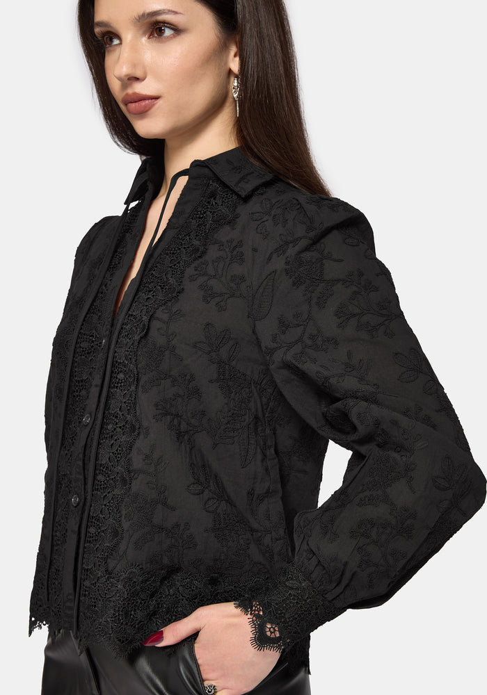 Lila Scallop Lace Open Collar Shirt