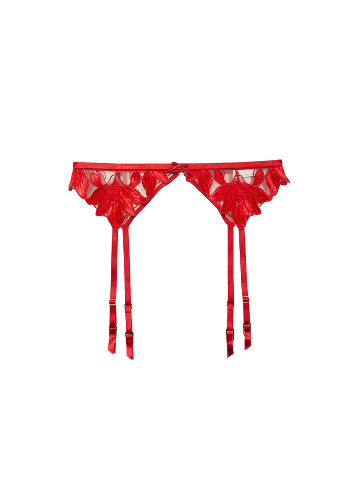 Lily Embroidery Garter Belt-rouge velvet-Fleur du Mal-flat