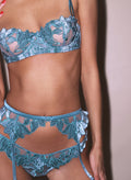 Lily Embroidery Garter Belt-velvet icy teal-Fleur du Mal