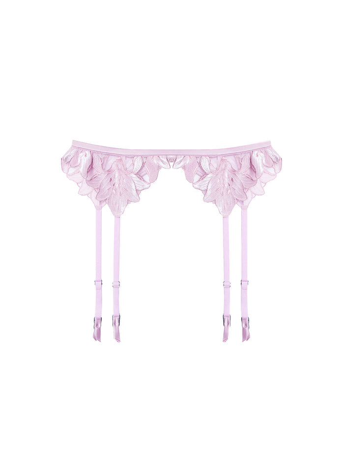 Lily Embroidery Garter Belt-velvet pink lavender-flat