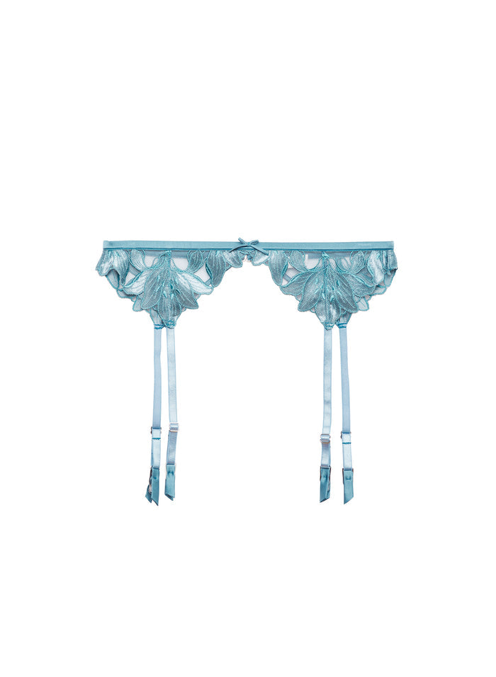 Lily Embroidery Garter Belt-velvet icy teal-flat