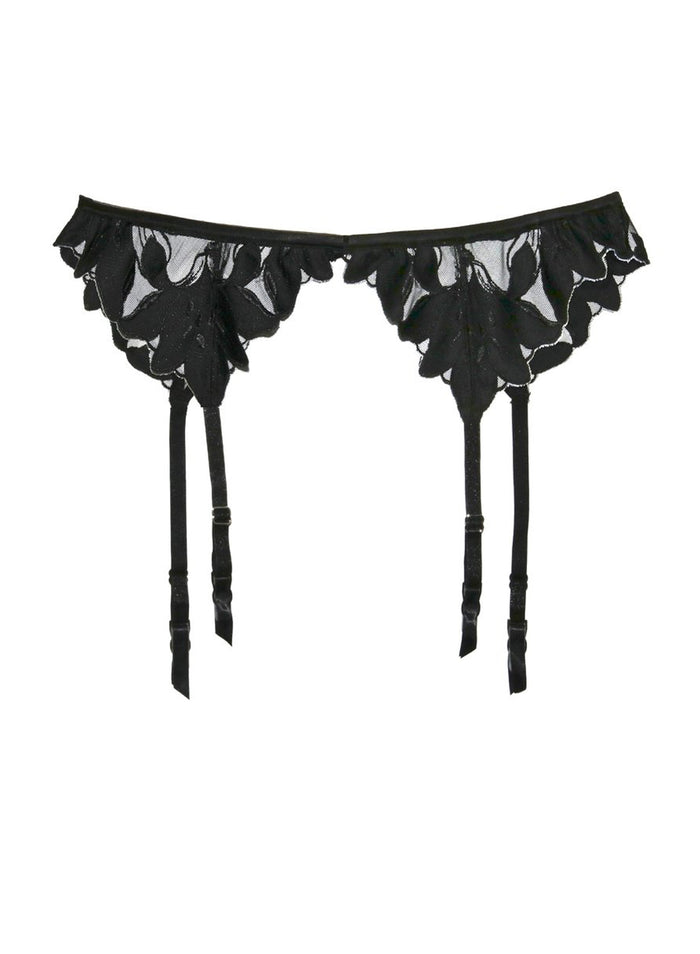Lily Embroidery Garter Belt-black-flat