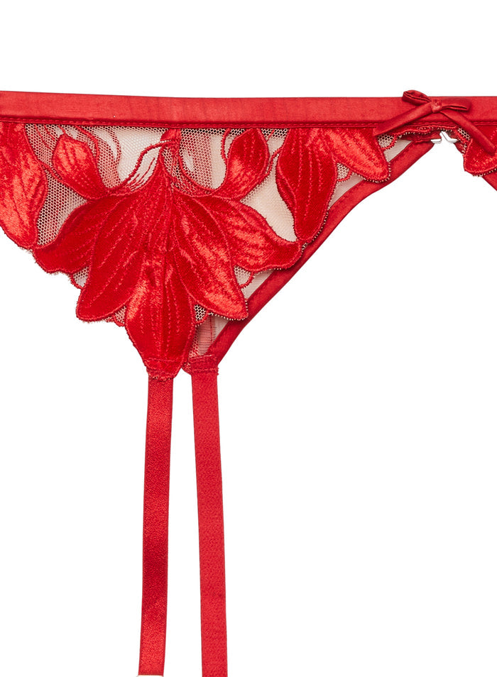 Lily Embroidery Garter Belt-rouge velvet-flat