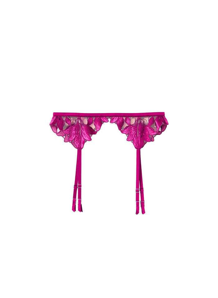Lily Embroidery Garter Belt-velvet magenta-flat
