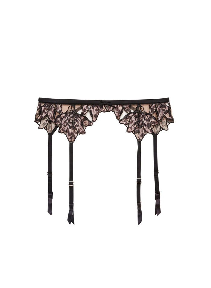 Lily Embroidery Garter Belt-leopard lily-flat