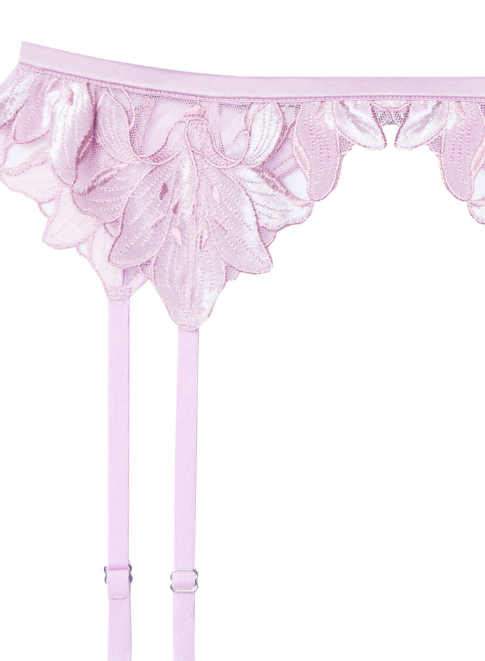 Lily Embroidery Garter Belt-velvet pink lavender-flat
