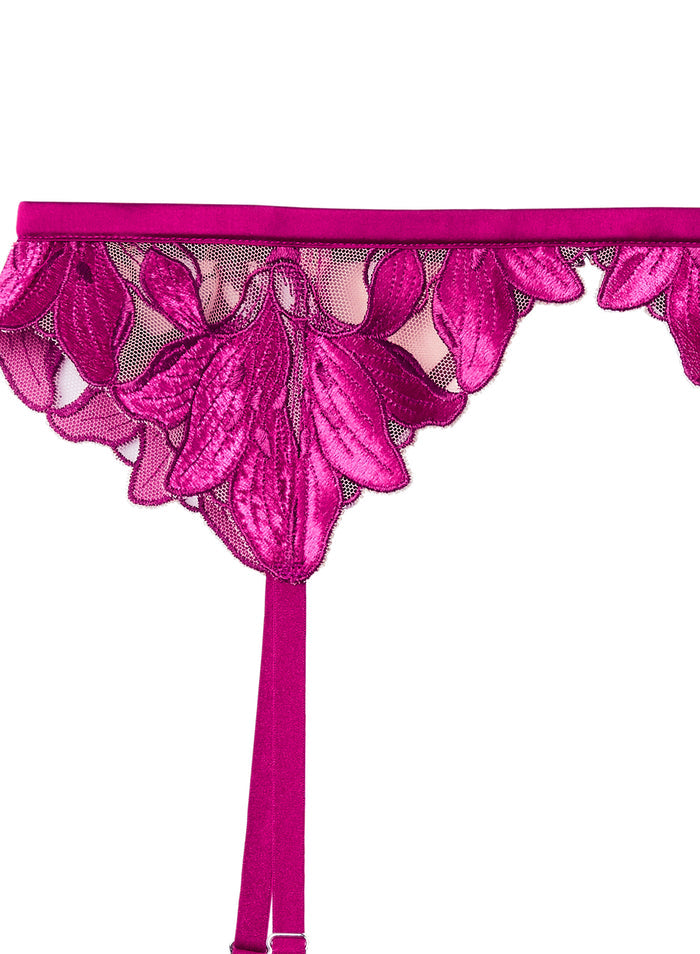 Lily Embroidery Garter Belt-velvet magenta-flat