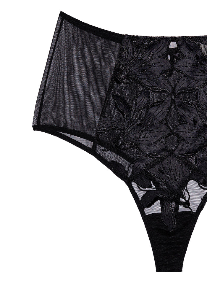 Lily Embroidery High Waist Thong-black-detail