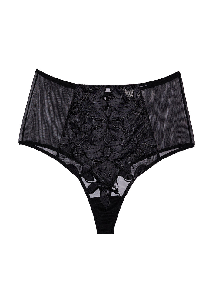 Lily Embroidery High Waist Thong-black-flat