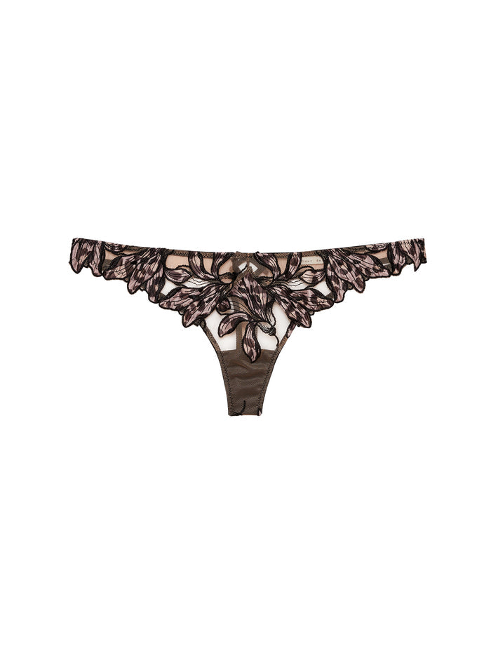 Lily Embroidery Hipster Thong-leopard lily-flat