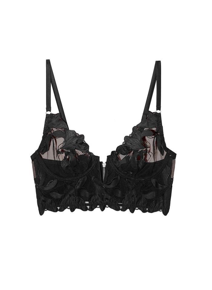 Lily Embroidery Longline Demi Bra-black-flat