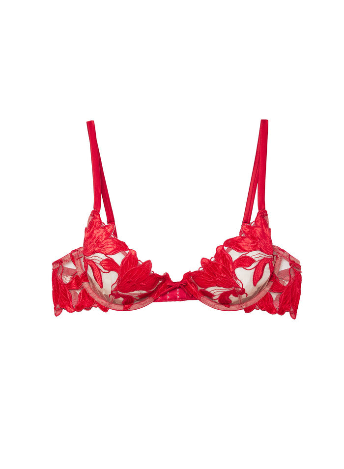 Lily Embroidery Plunge Demi Bra-rouge velvet-flat
