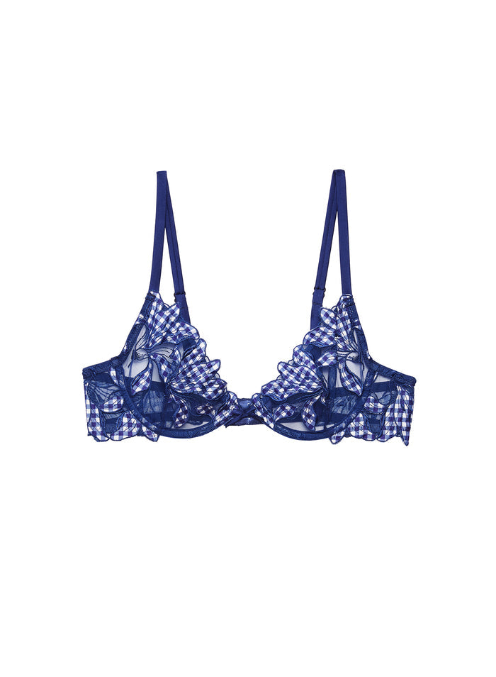 Lily Embroidery Plunge Demi Bra-starry blue gingham-flat
