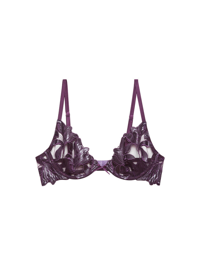 Lily Embroidery Plunge Demi Bra-aubergine-flat