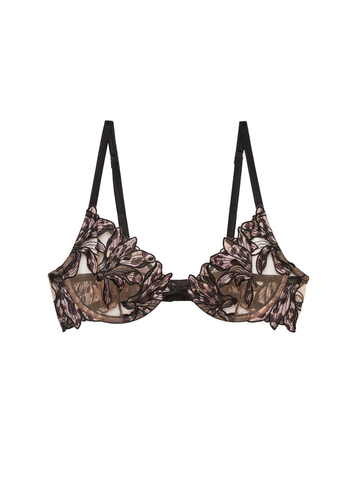 Lily Embroidery Plunge Demi Bra-leopard lily-flat